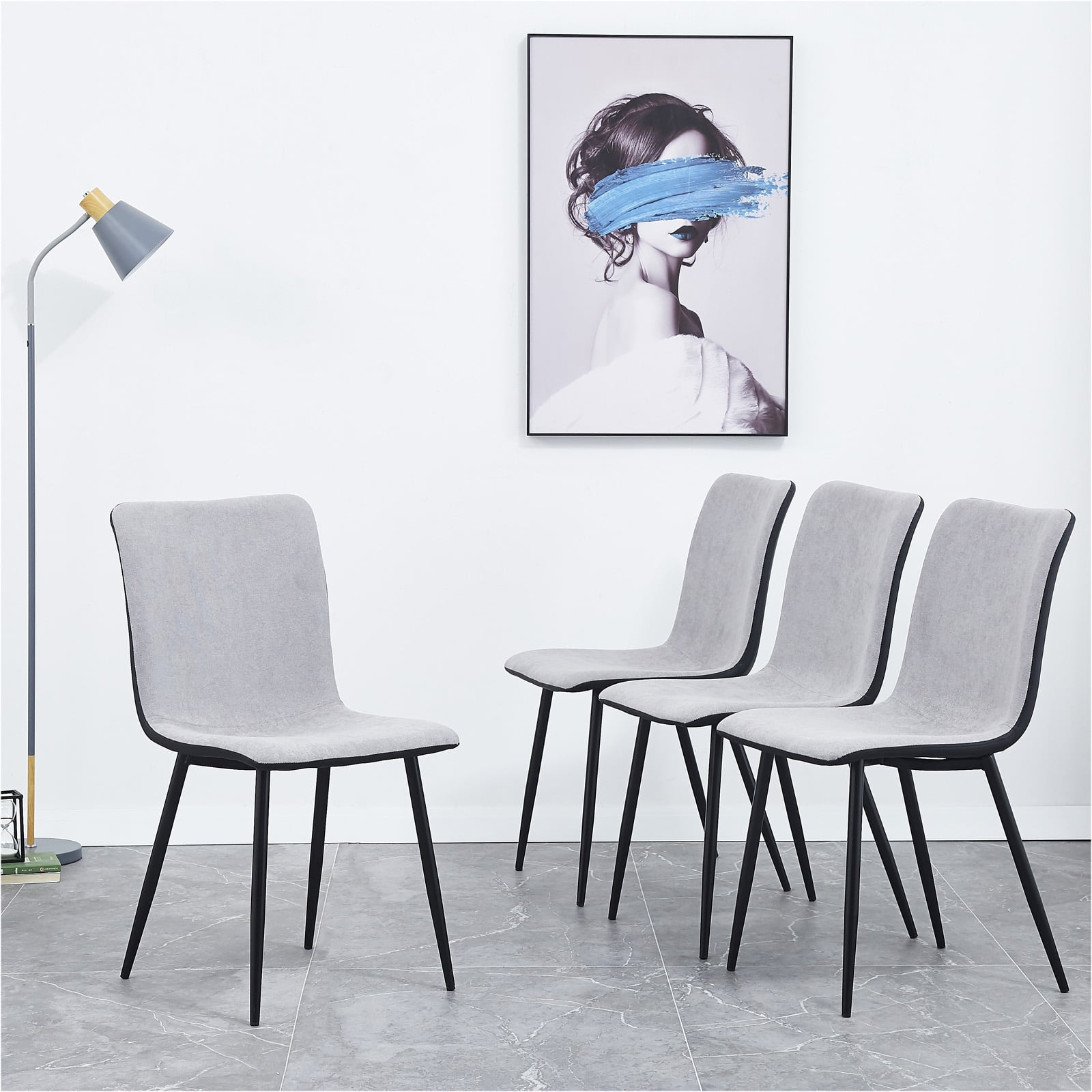 HomyCasa Set of 2 Upholstered Dining Chairs Velvet Fabric Seat Pad Wood Print Metal Legs Grey