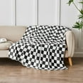 thumbnail image 3 of Throw Blankets Flannel Checkered Blanket for Bed, Sofa，Couch Blanket，Soft Cozy Grid Checkered Blanket（Black，60"×80"）, 3 of 6