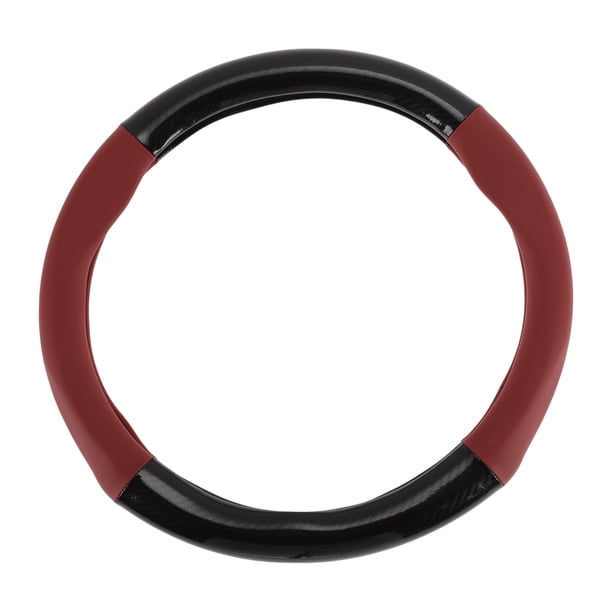 Funda para volante de cuero artificial PU Unique Bargains ABS Protector de volante de automóvil 14.96" Negro Rojo Vino patrón de fibra de carbono 1Pc