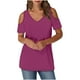 thumbnail image 3 of Ropa de mujer,Blusa de mujer con escote en V y hombros descubiertos, manga corta, imitación de tela, estilo casual para el hogar, sopatenor, 3 of 9