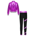 thumbnail image 2 of TiaoBug Kids Girls Metallic Zipper Long Sleeves Jacket and Shiny Striped Leggings Pants Dance Outfits Purple 14, 2 of 5