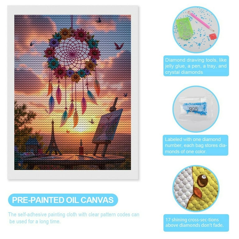Diamond Art Kit for Adults, Dreamcatcher Sunset Art Table Diamond