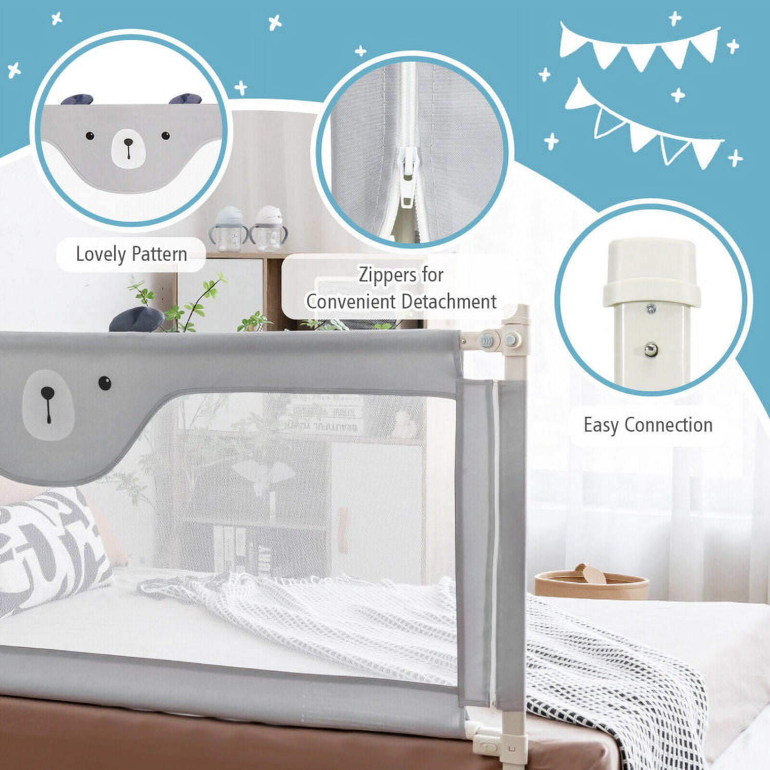 YYAo Bed Guard Rails,Bed Fence,Bed Gate for Baby,Vertical Lifting Baby Bedrail Guard with Double Safety Child Lock
