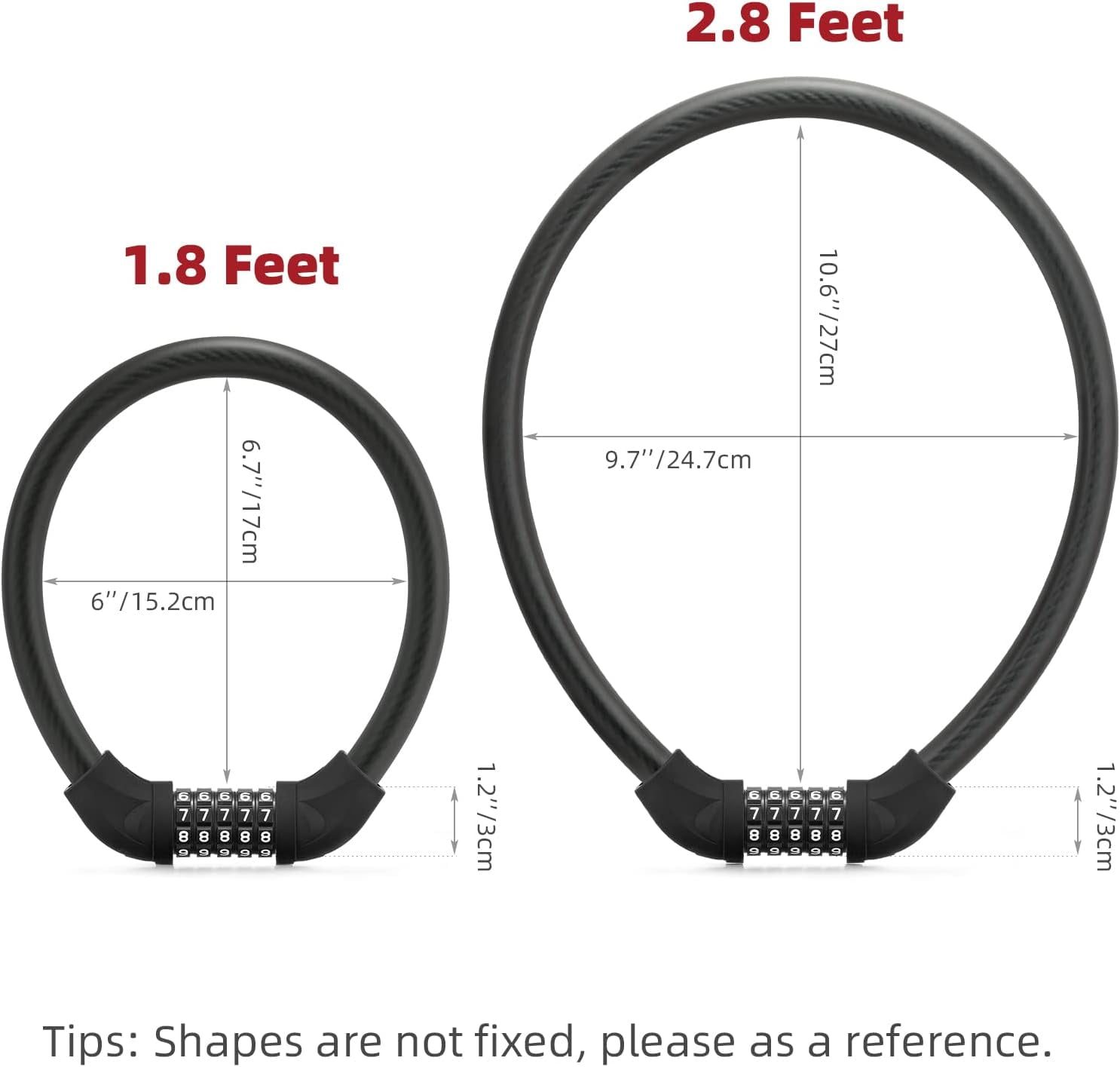 Bike Lock 5 Digit Cable Lock Lightweight Bicycle Lock Bike Lock Combination Portable Lock for Bike 22inch Black