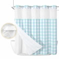 thumbnail image 2 of Aqua Blue Green No Hook Shower Curtain Waterproof,Bathroom Curtains with Snap in Liners and See Through Top Window,Checkered Plaid Gingham Lattice Trellis Hotel Bathtub Curtains Shower 66"Wx72"L, 2 of 8