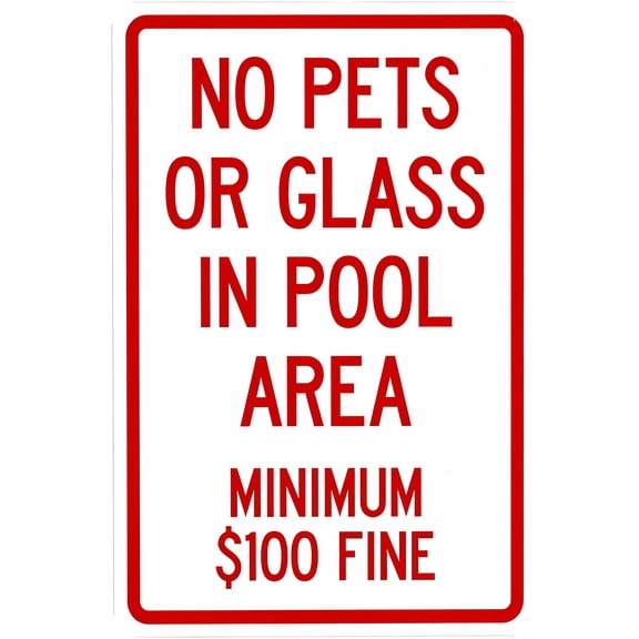 No Pets Or Glass in Pool Area Warning Sign - 8"x12", Metal Decor for Home, Business, Yard, Easy to Mount