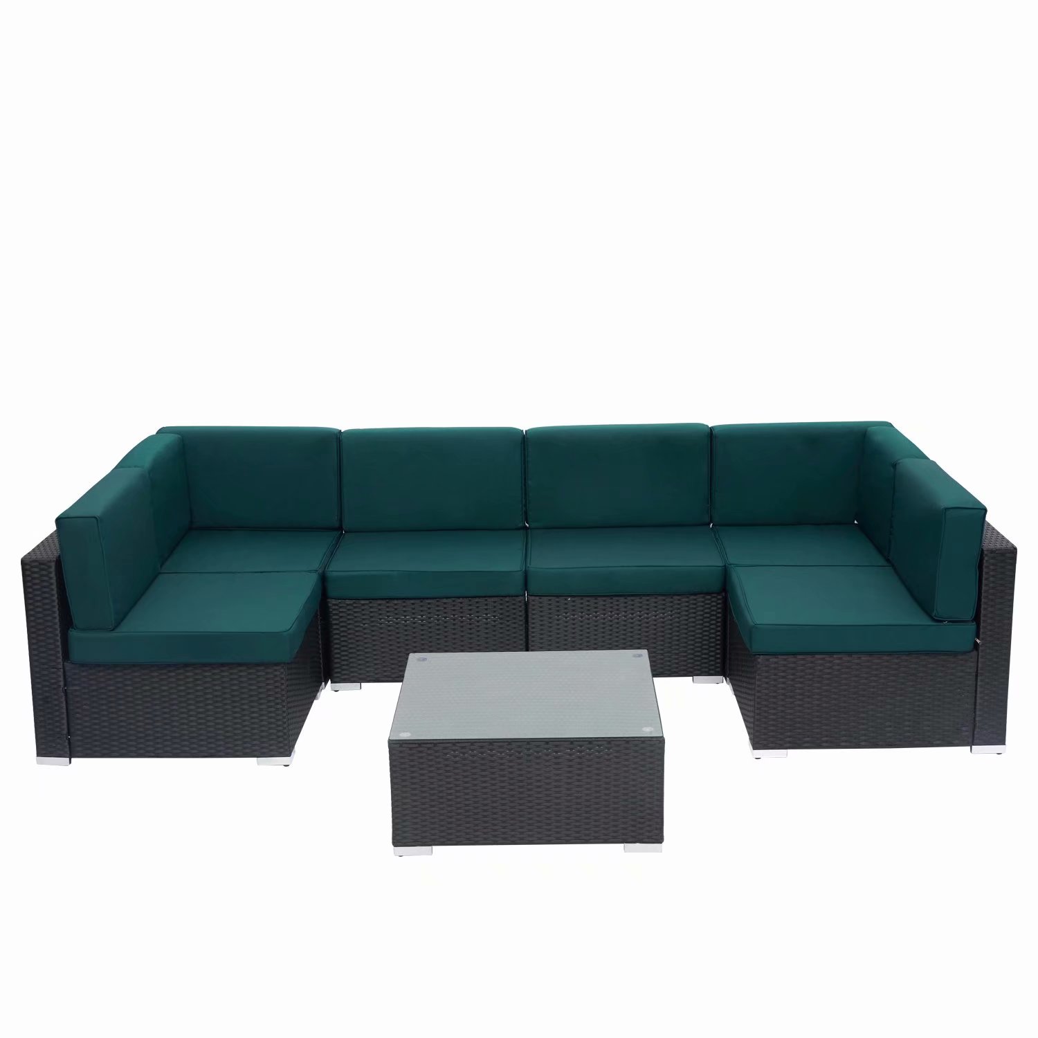 Kinbor 7pcs Outdoor Patio Furniture Sectional Pe Rattan Wicker Rattan Sofa Set With Dark Green Cushions Walmart Com Walmart Com