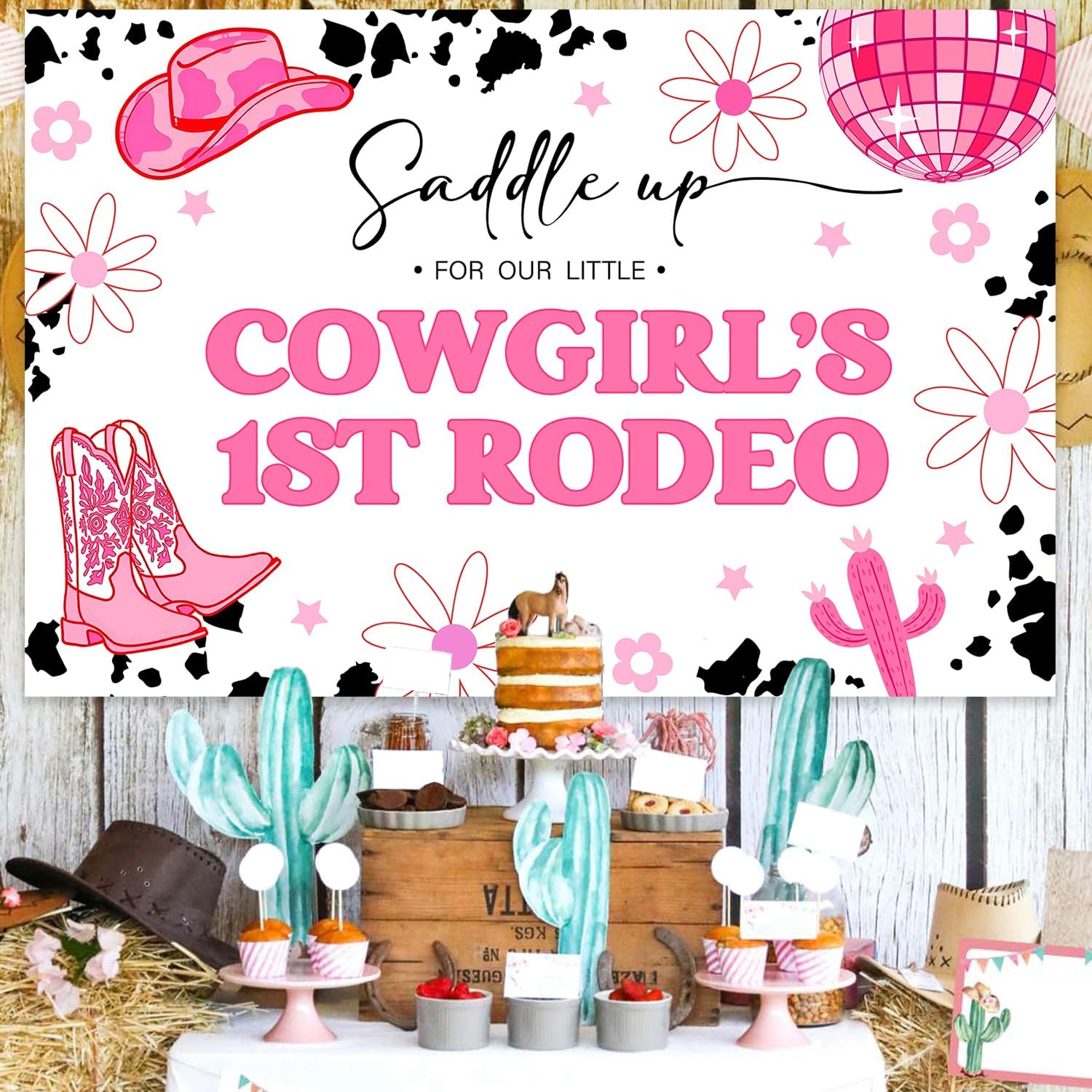 Disco-Cowgirl-Fotohintergrund Zum 1. Geburtstag – 1,5x0,9 M Wilder Westen Motto-Party-Deko