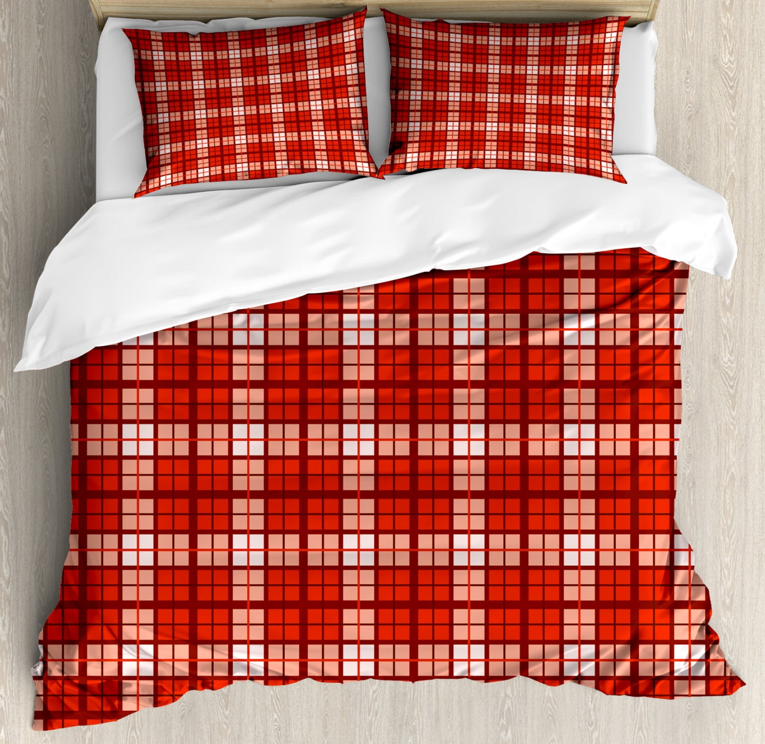 Plaid Duvet Cover Set, Tartan Pattern with Grid Style Vintage Stripes and Squares Geometric
