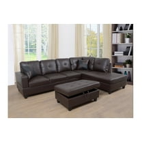 PonLiving Furniture Brown Faux Leather 3 Piece Sectional Sofa Couch Set, L-Shaped Modern Sofa with Chaise Storage Ottoman for Living Room Furniture, Right Hand Facing