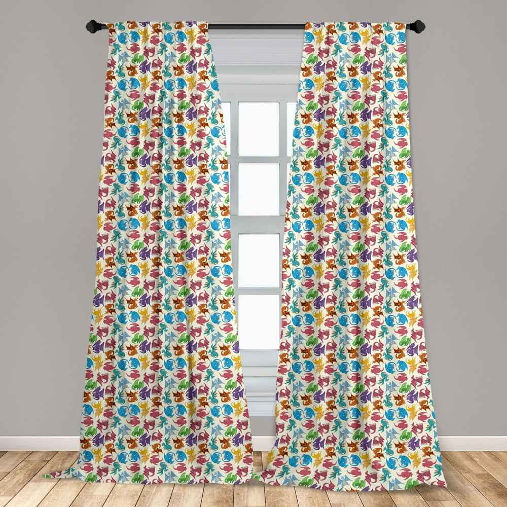 Dragon Curtains 2 Panels Set, Cartoon Style Design for Children Animal