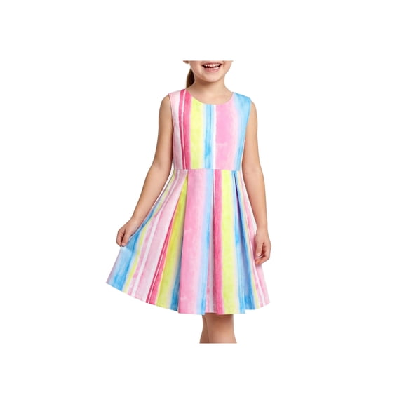 Girls Dress Pink Rainbow Striped Heart Hollow Back Casual Cotton Summer Dresses for Girls 4 Years