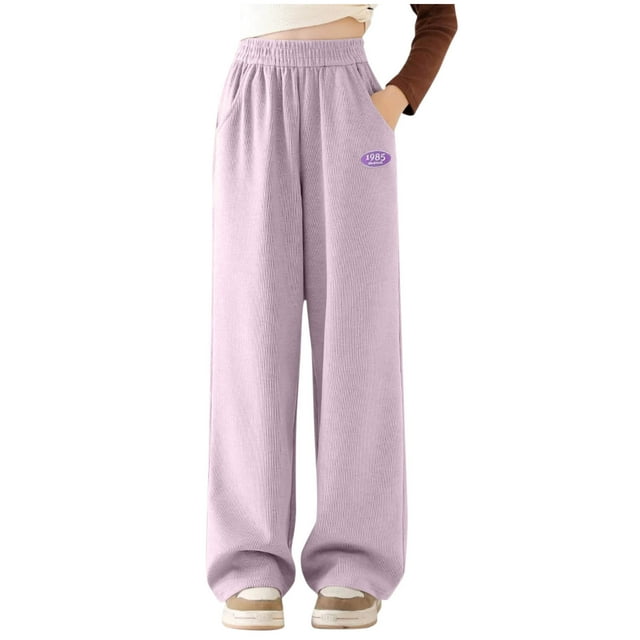 Odeerbi 4-14 Años Niñas Pantalones de Algodón Entrenamiento Deportes Pantalones de Pierna Ancha Parte Inferior de La Pierna Recta Joggers Casuales
