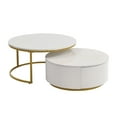 thumbnail image 3 of Round Nesting Coffee Table With Top And Drawer In White & Gold Modern Fluted Detail, 3 of 6