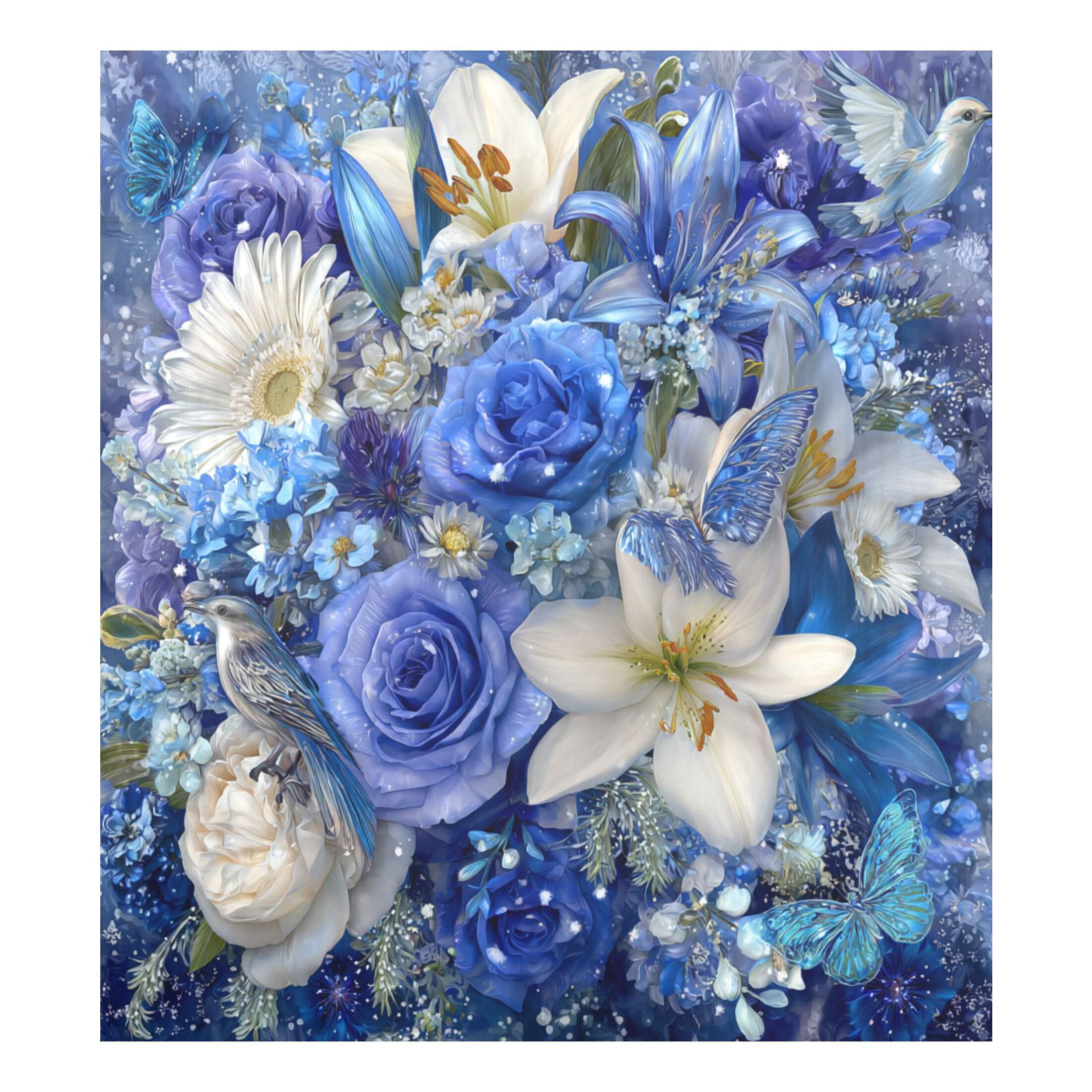 Dishwasher Magnetic Refrigerator Magnet Cover Sticker Home Decorative 23"x26" Blue and White Crystal Roses