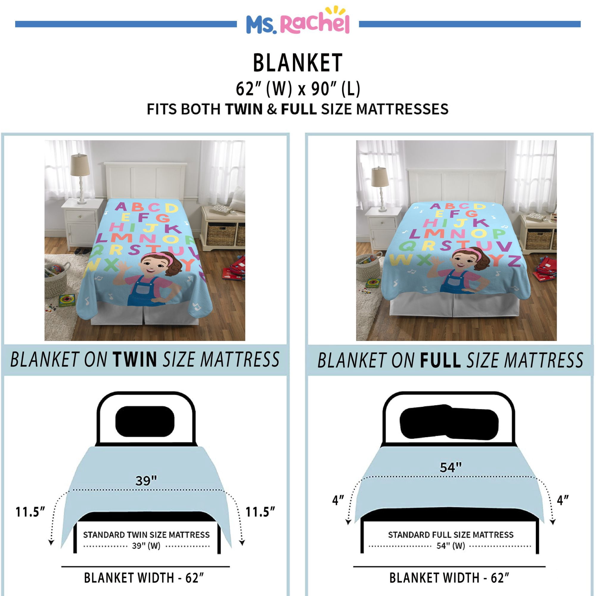 Ms. Rachel Kids Plush Blanket, Twin/Full Size, 62x90