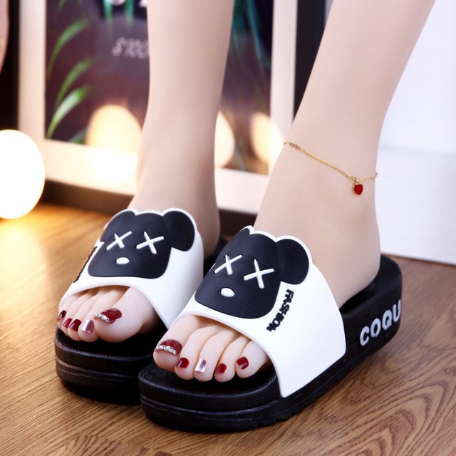 CAROOTU Thick Sole Slippers High Platform Shoe PVC Flip Flop Cartoon Design Anti-Slip Sandal for Indoor