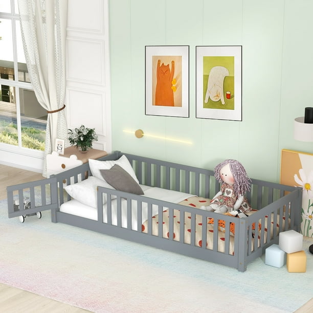 Bellemave Twin Size Floor Bed for Kids, Wood Toddler Floor Bed with