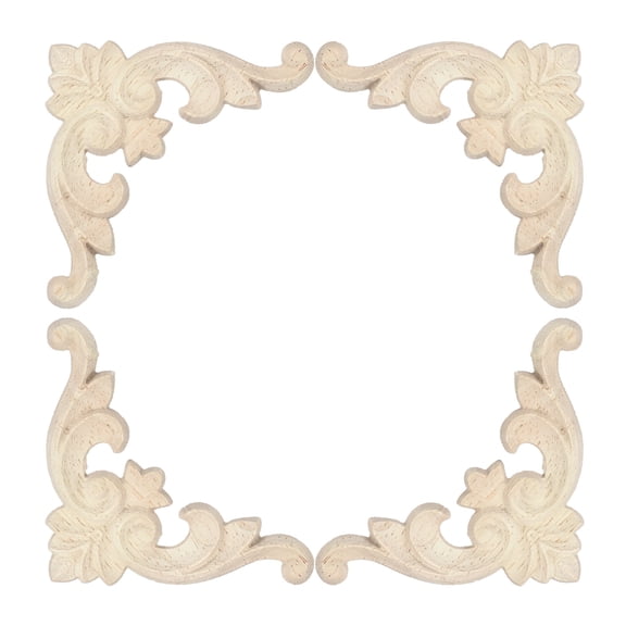 Uxcell 4 Pcs Apliques de Madera de Esquina, Apliques Decorativos de Flor Tallada de 2.4 Pulgadas, Decales de Madera Sólida Sin Pintar
