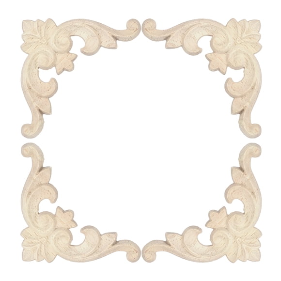 Uxcell 4 Pcs Apliques de Madera de Esquina, Apliques Decorativos de Flor Tallada de 2.4 Pulgadas, Decales de Madera Sólida Sin Pintar