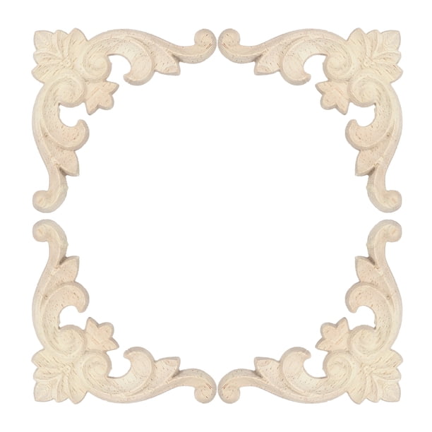 Uxcell 4 Pcs Apliques de Madera de Esquina, Apliques Decorativos de Flor Tallada de 2.4 Pulgadas, Decales de Madera Sólida Sin Pintar