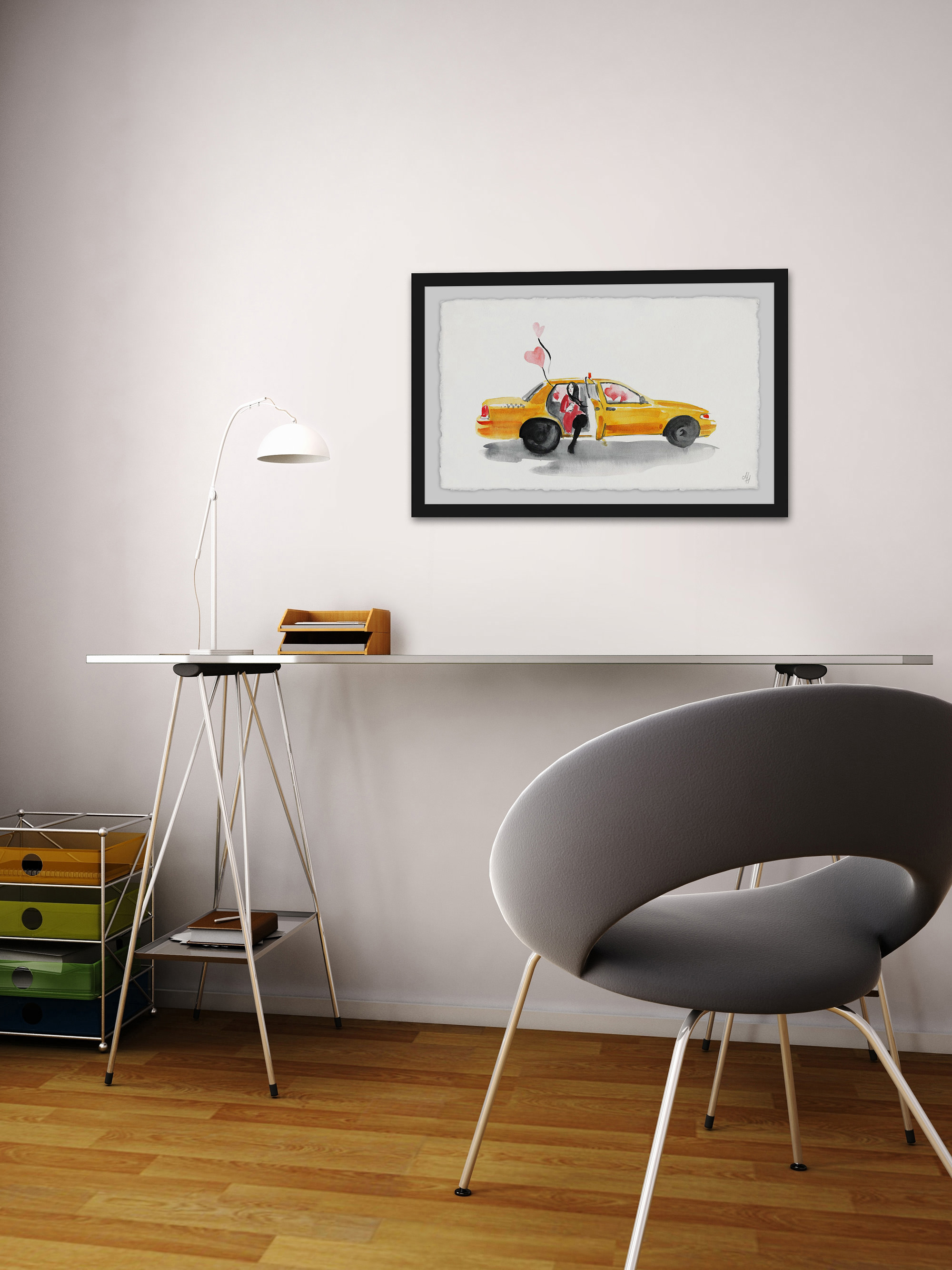 Love Cab Framed Painting Print