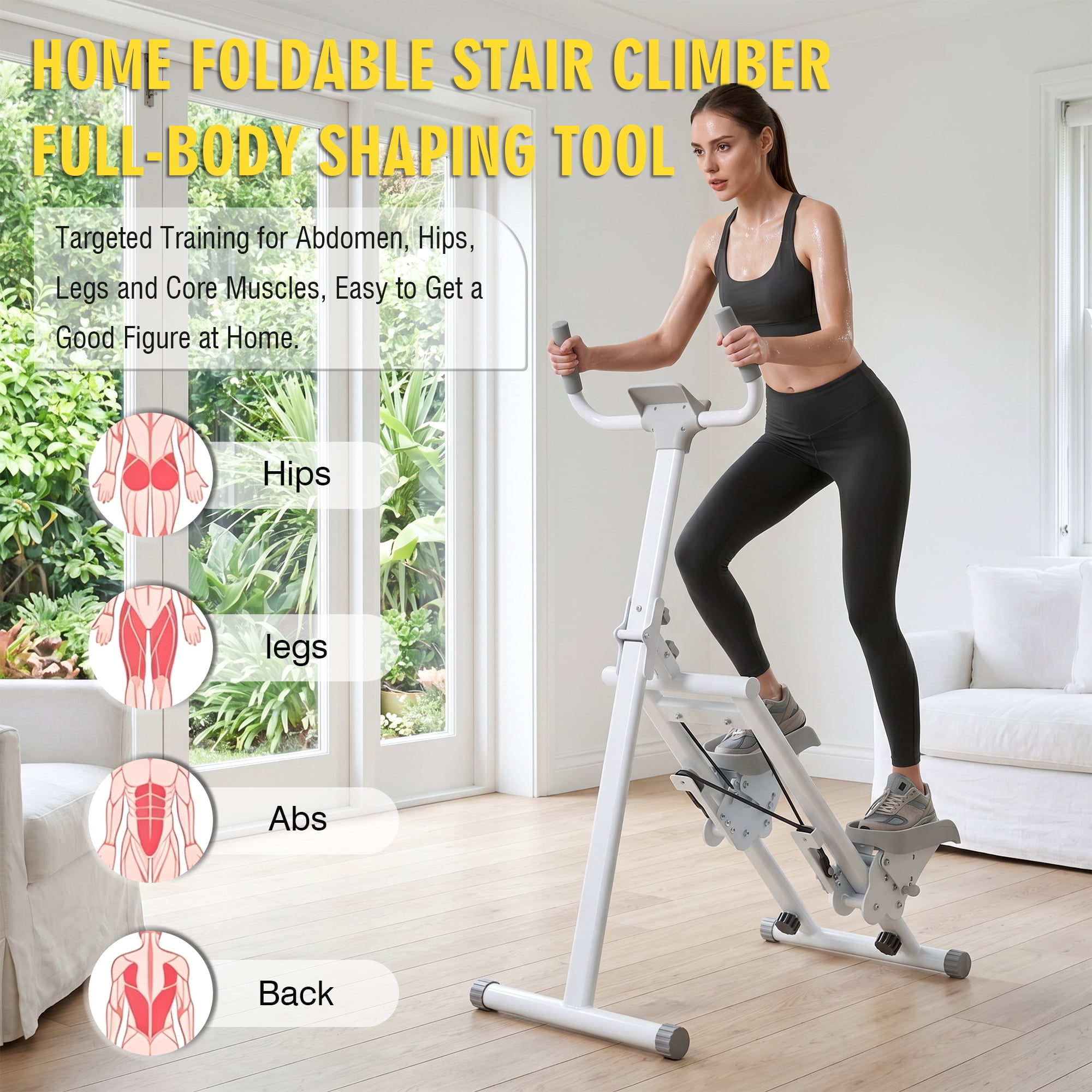 Leumius Stair Stepper for Home Gym Exercise,Vertical Climber Exercise Equipment with LCD Display,Compact Folding Stair Climber with Extended Step Range,Ancient White