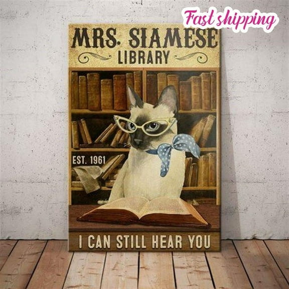 Siamese Cat Library I Can Still Hear You Birthday Home Poster Wall Art Vertical 11 x 17 Inch Poster