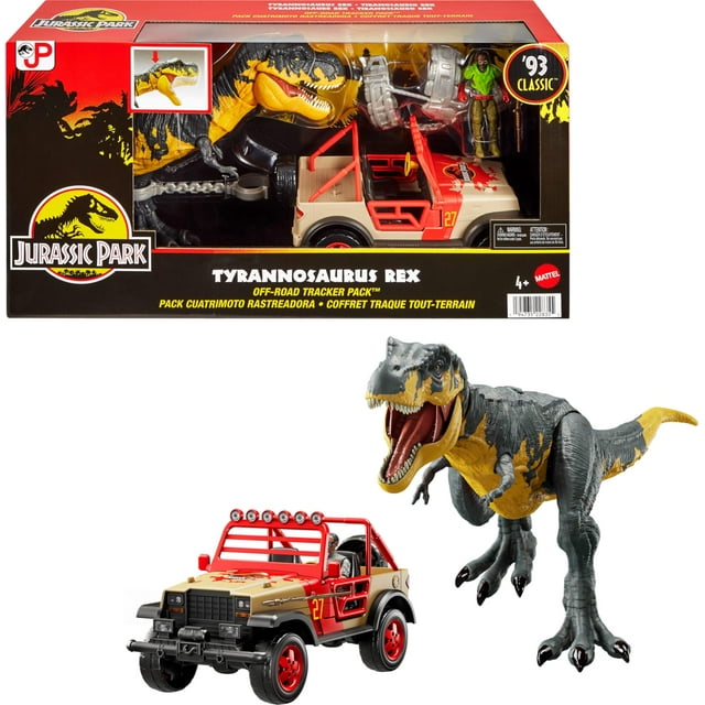 Set de juguetes Mattel Jurassic Park '93 Classic con tiranosaurio y figuras