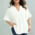 thumbnail image 4 of HongQid Womens Tops V Neck Blouses for Women Dressy Casual Flowy Ruffle Short Sleeve Linen Shirts, 4 of 5