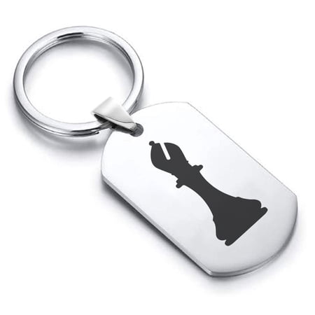 Stainless Steel Bishop Chess Piece Dog Tag Keychain Circle Ring