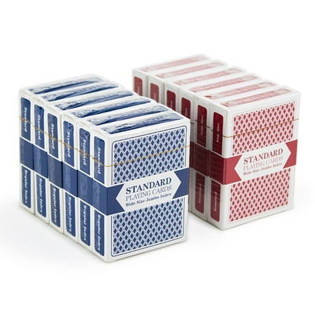 Brybelly Playing Cards, 12-pack (6 Red/6 Blue), Wide Size, Jumbo (Best Looking Playing Cards)