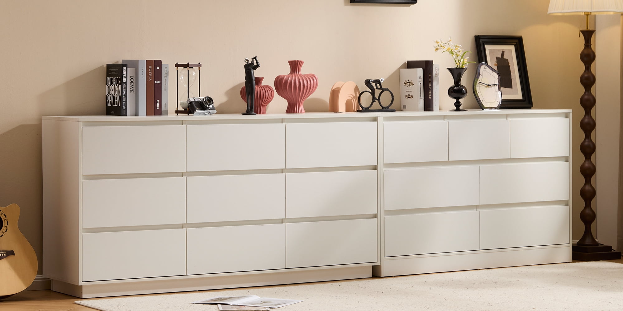 Ktaxon 7 Drawer Double Dresser with Mirrow Wood Dresser Storage Cabinet Drawer Organizer Chest of Drawers, White