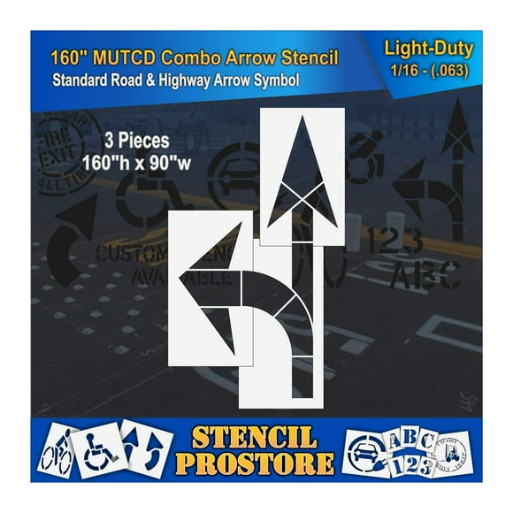 Pavement Pochoirs - 160 Pouces - KIT Combo Flèche Droite et Tournante pour MUTCD, FHWA, Route et HWY DOT - (3 Pcs) - 160 Pouces x 90 Pouces x 1/16 Pouces (63 mil) - Léger