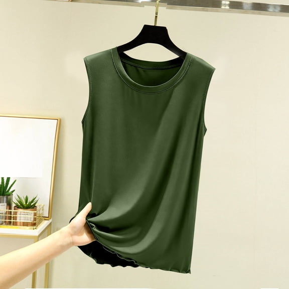 ClodeEU Women's Cotton Sleeveless Crewneck T-Shirt,Casual Fit Breathable Summer Fashion Tops Army Green,Womens Plus S