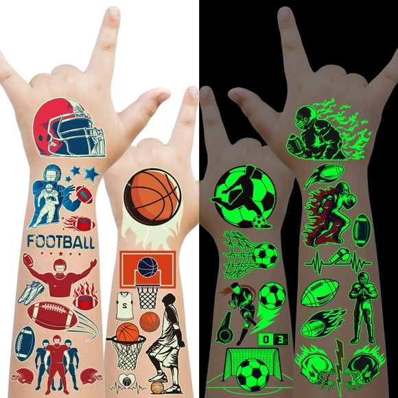 Tatuajes temporales EMOME Glow Sports, 30 sábanas para niños