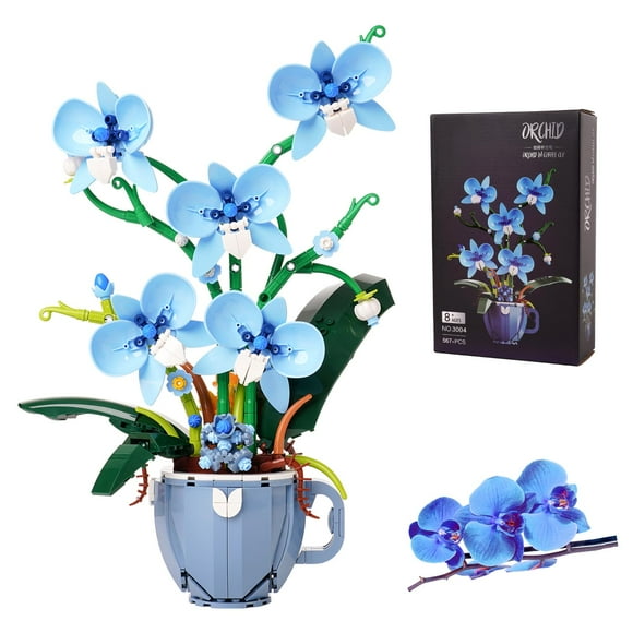 Set de construcción QFJ Blue Orchid, 567 unidades, decoración del hogar, 25 x 17 x 33 cm