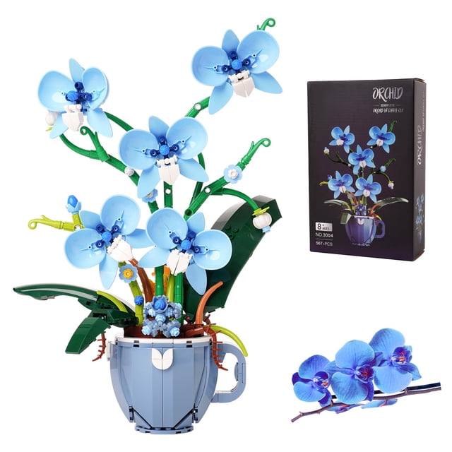 Set de construcción QFJ Blue Orchid, 567 unidades, decoración del hogar, 25 x 17 x 33 cm