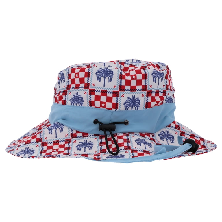 Way To Celebrate Patriotic Patchwork Palm and Check Bucket Hat for