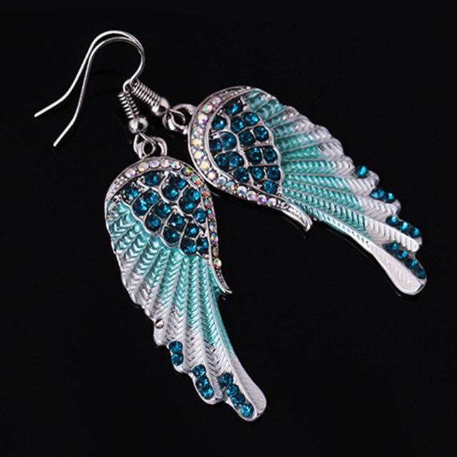Fiudx Pendientes Colgantes Longitudinales Media Condiamantes Imitación y Alas de Moda para Mujer
