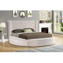 Modern Glam Queen Size Round Storage Bed, Velvet Tufted Platform Circle Bed, Luxure Bedroom Furniture, Gray