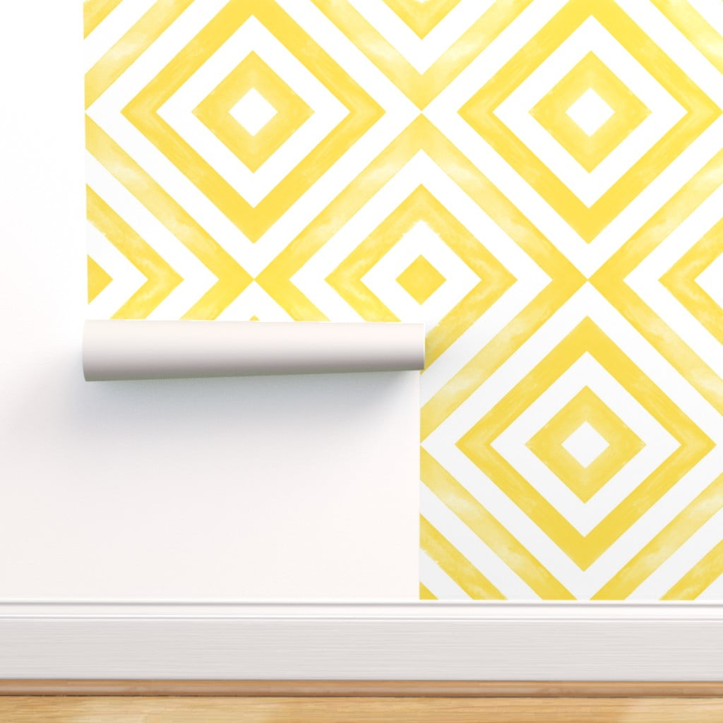 Removable Water-Activated Wallpaper Desert Geometric Sunny Yellow Weathered Look