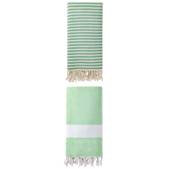 Unique Bargains 2 Pack Non-Sand Turkish Towels Green 71"x40"