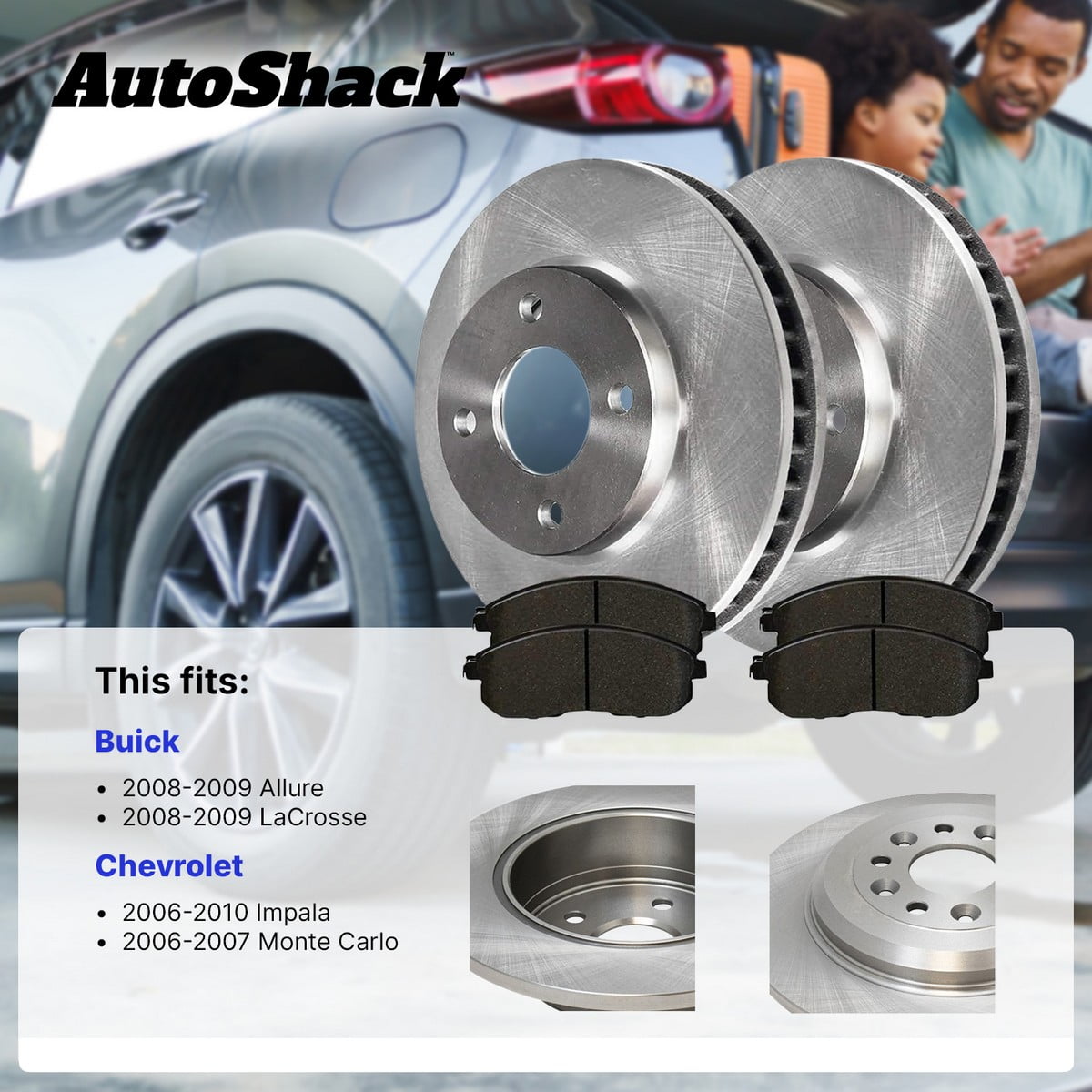 AutoShack Rear Brake Rotors & Ceramic Pads for Chevrolet & Buick, Impala 2006-2010 LaCrosse 2008-2009 Monte Carlo 2006-2007 Allure 2008-2009, FWD V6 3.5L 3.9L V8 5.3L - 10.94" (277.8 mm), 5-Lug