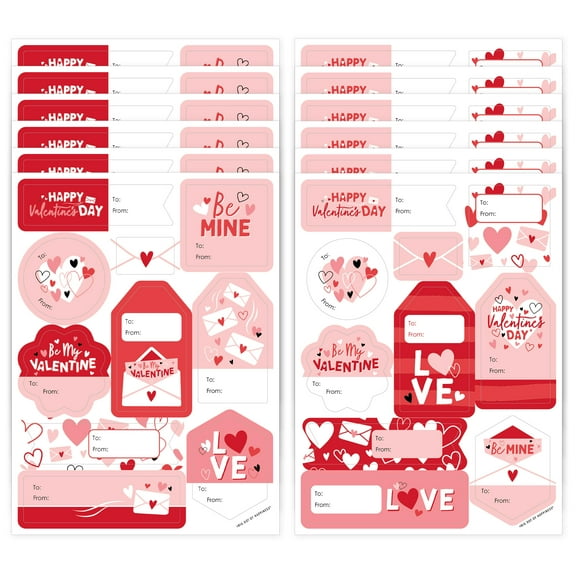 Big Dot of Happiness Happy Valentines Day - Assorted Valentine Hearts Party Gift Tag Labels - To and From Stickers - 12 Sheets - 120 Stickers