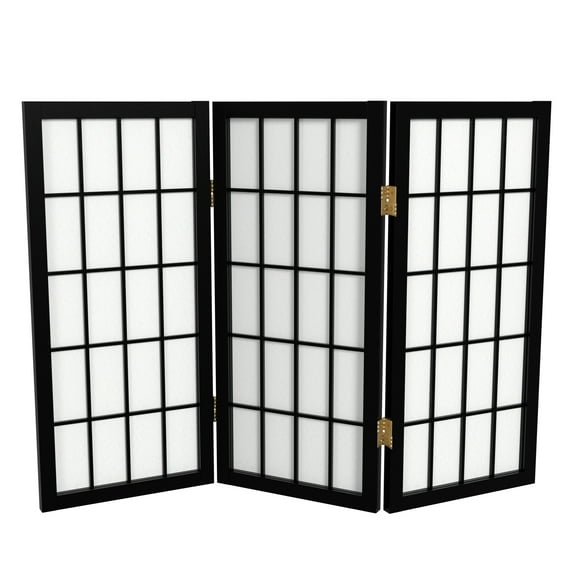 Red Lantern 2 ft. Short Desktop Window Pane Shoji Screen - Black - 3 Panels