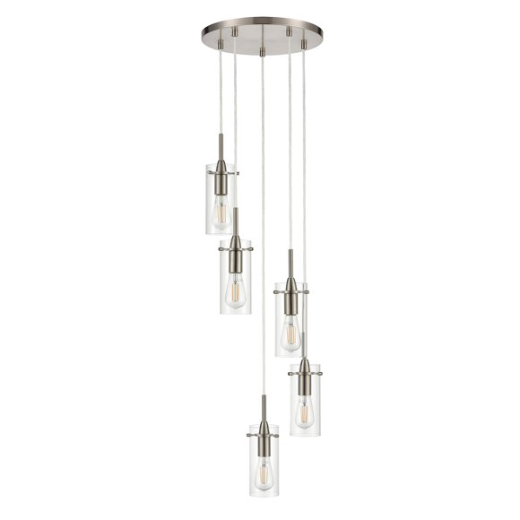 Linea di Liara Effimero Suspension à 5 Lumières en Grappe Éclairage de Cage d'Escalier Grand Lustre Nickel Brossé Lustre Moderne Luminaire Lustre de Foyer Lustres d'Entrée Éclairage d'Escalier à Plafond Haut