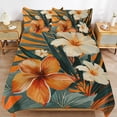 thumbnail image 6 of 3 Pcs Soft Bedding Set, Includes 1 Duvet Cover with Zipper And 2 Pillow,Shams Hawaiian Hibiscus Garden Orange Flowers Full(79"×90"), 6 of 8