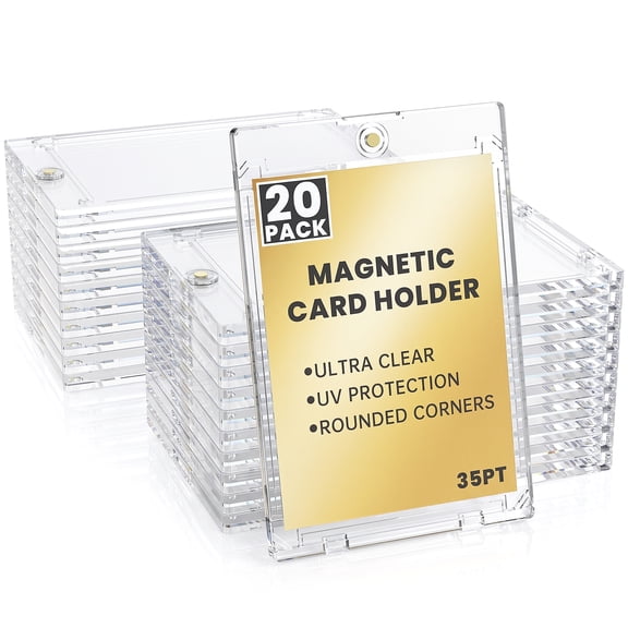 XUEYU 20-pack Magnetic Card Holder for Trading Cards, 35pt One Touch Hard Plastic Card Protector, U-V Resistant Magnetic Card Case for Sports, Baseball, Football, Standard Game Cards Display