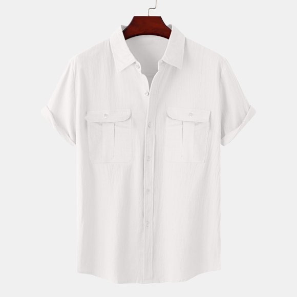 Men Dress Shirt Short Sleeve Mens Casual Shirt Mens Beach Button up Shirts Mens Button up Shirt Short Sleeve Big and Tall Shirts for Men White L